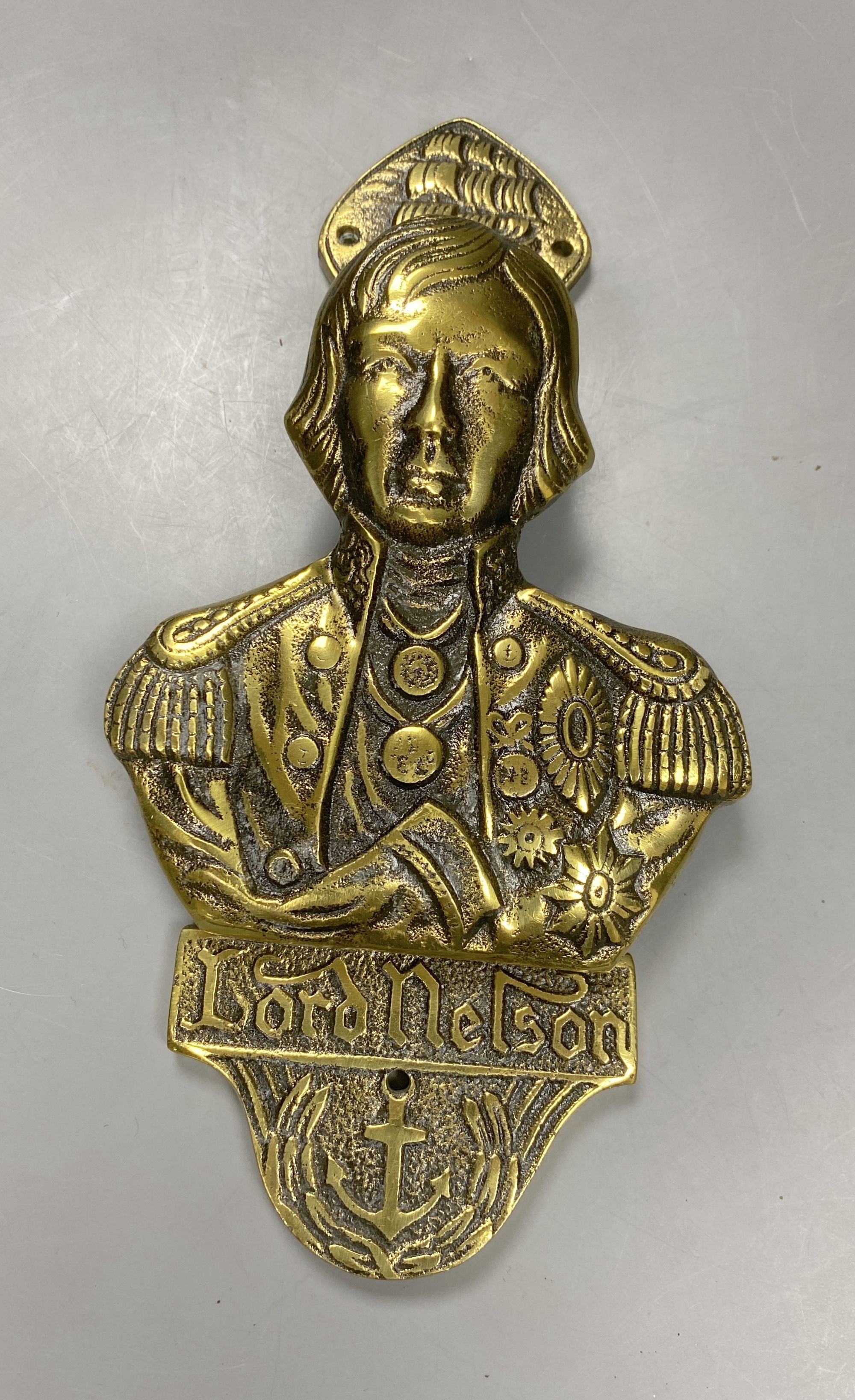 A modern heavy cast brass Lord Nelson door knocker, L 22.5cm